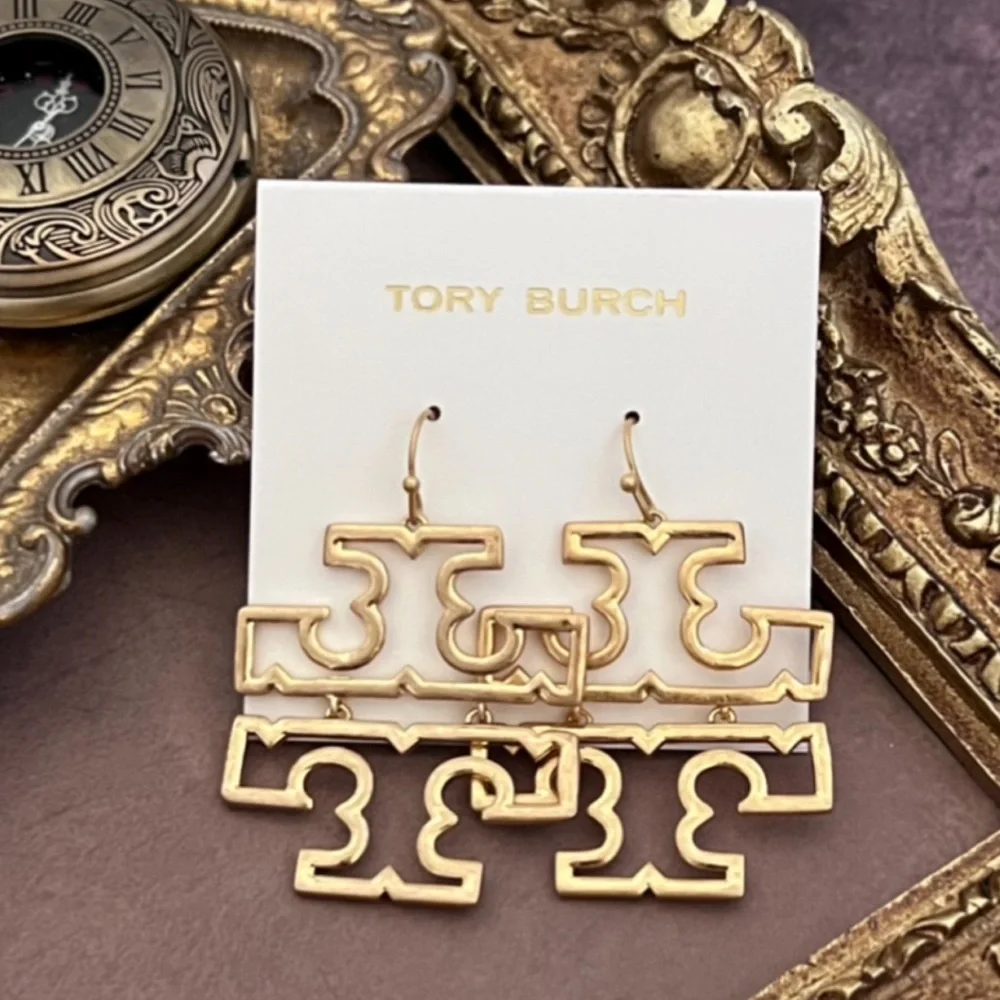 TORY BURCH • Gold Britten Logo Drop Earrings - Picture 3 of 3